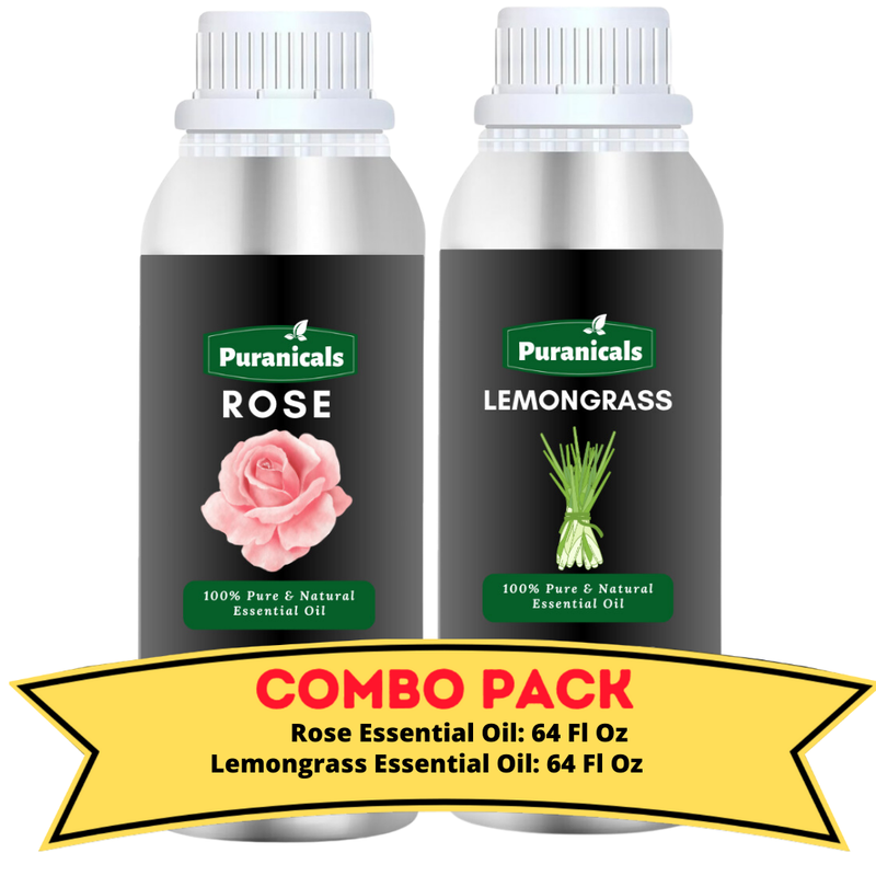 Rose Essential Oil & Lemongrass Essential Oil Bundle- 64 Oz Each | Hydrating Rose Essential Oil & Zesty Lemongrass for a Refreshing and Nourishing Experience | Perfect for Revitalizing Skincare, Uplifting Aromatherapy.