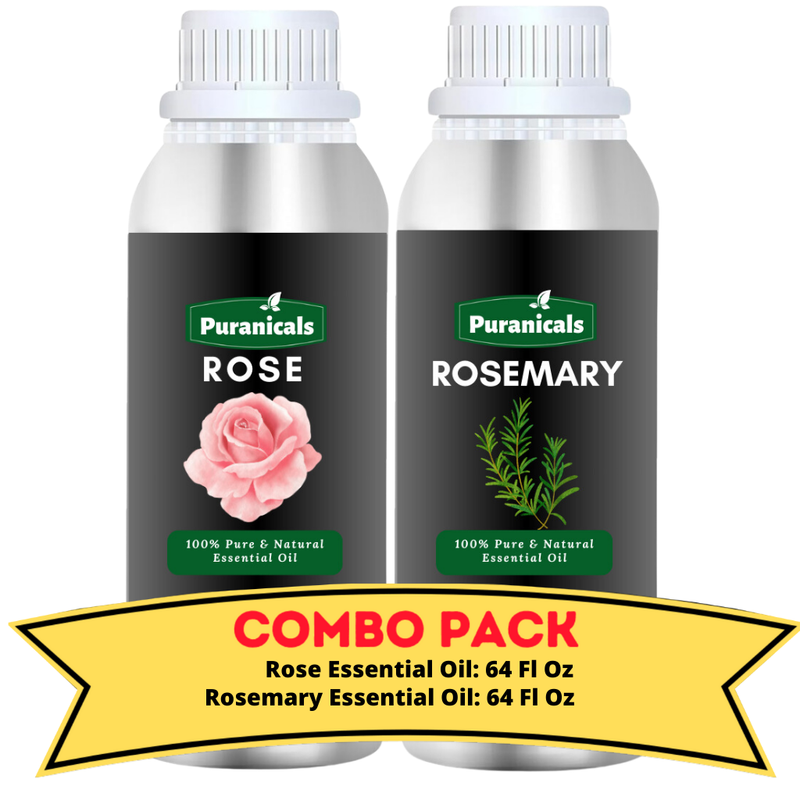 Rose Essential Oil & Rosemary Essential Oil Bundle- 64 Oz Each | Soothing Rose Essential Oil with Refreshing Rosemary Essential Oil for a Hydrating and Clarifying Experience | Perfect for Nourishing Skin | Energizing Aromatherapy | Ideal For Body Massage