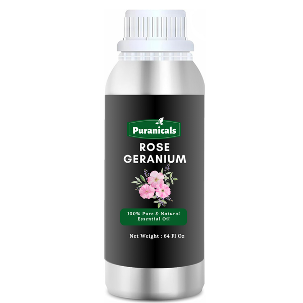 Rose Geranium Essential Oil 64 Ounces by Puranicals | 100% Pure & Natural | For Radiating Skin | Diffuser Oil | Aromatherapy