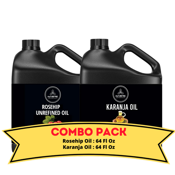 Rosehip Oil & Karanja Oil - Bundle of 64 Ounces Each | Hydrating and Nourishing for Skincare and Haircare | Soothes