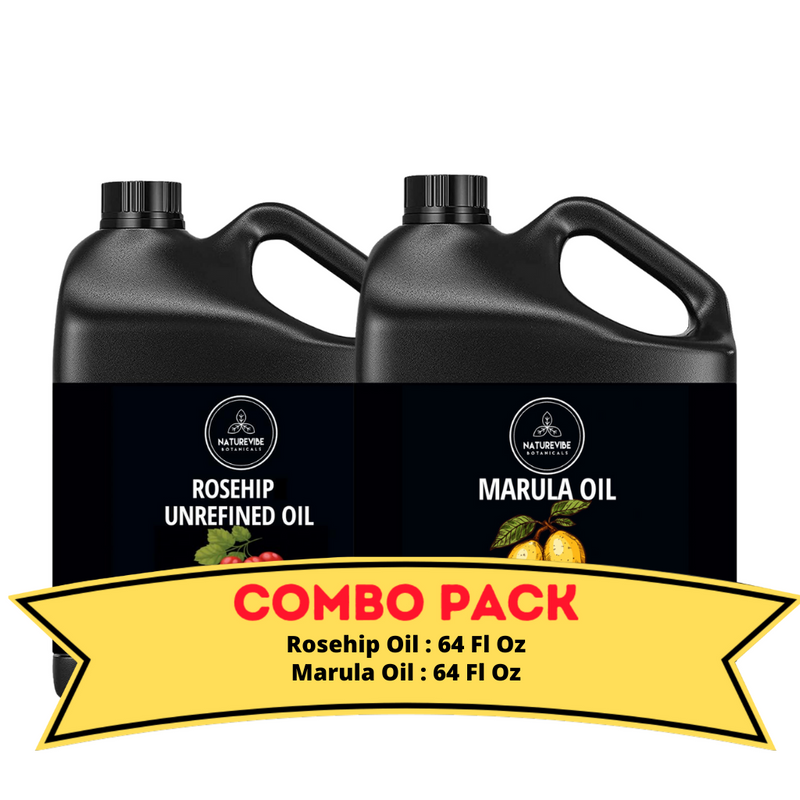 Rosehip Oil & Marula Oil - Bundle of 64 Ounces Each | Hydrating and Nourishing for Skincare and Haircare | Soothes