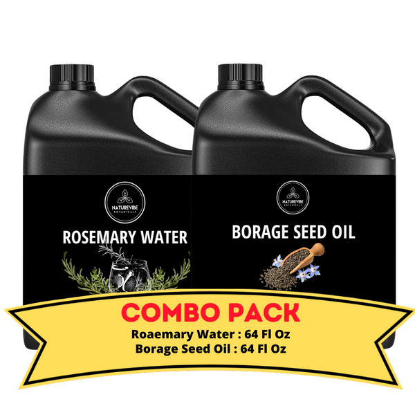 Rosemary Water & Borage Oil - Bundle of 64 Ounces Each | Hydrating and Nourishing for Skincare and Haircare | Soothes