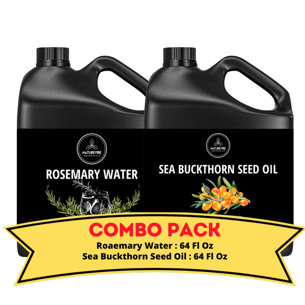 Rosemary Water & Sea Buckthorn Oil - Bundle of 64 Ounces Each | Hydrating and Nourishing for Skincare and Haircare