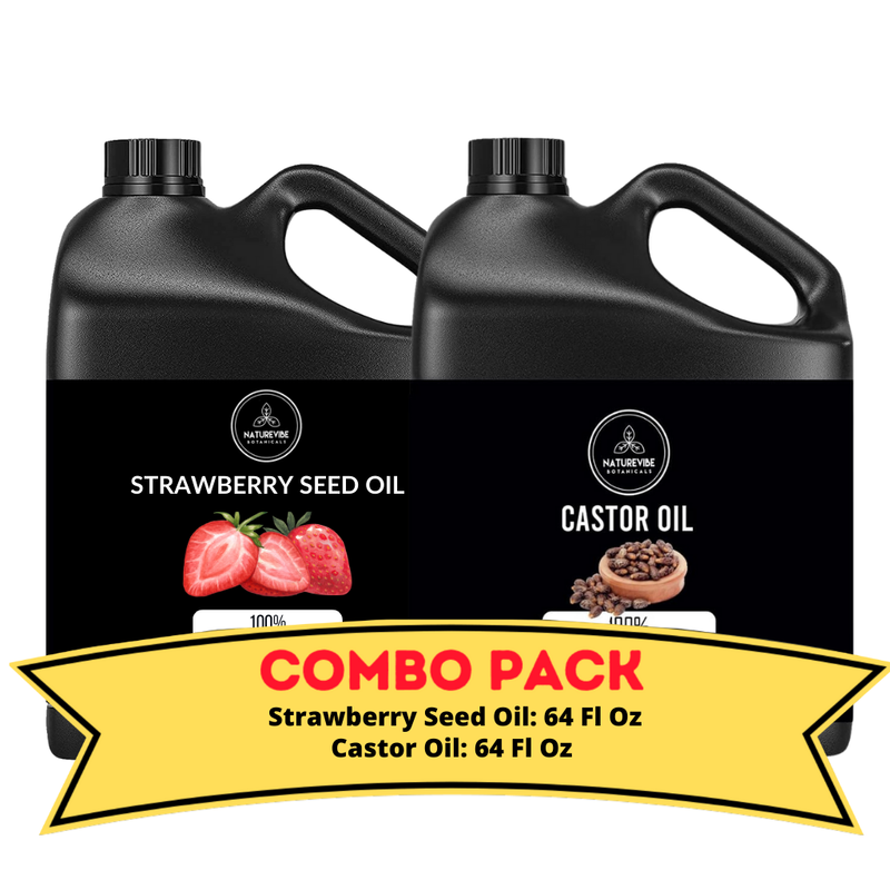 Strawberry Seed Oil & Castor Oil - 64 Ounce Bundle | Nourishing Fortifying and Conditioning for Skincare and Haircare