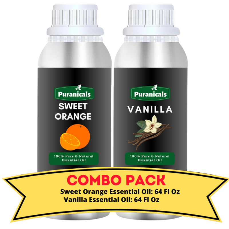 Sweet Orange Essential Oil & Vanilla Essential Oil Bundle – 64 Ounces Each | Bright Citrus Sweet Orange and Warm