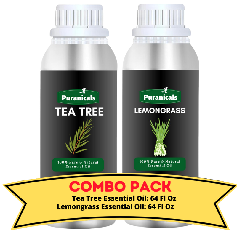 Tea Tree Essential Oil & Lemongrass Essential Oil Bundle- 64 Ounces Each | Experience the ultimate in freshness with this bundle featuring Tea Tree Essential Oil  and Zesty Lemongrass Essential Oi | Excellent in Skincare, massage Oils, and Aromatherapy