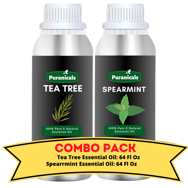 Tea Tree Essential Oil & Spearmint Essential Oil Bundle- 64 Ounces Each | Invigorating Tea Tree Essential Oils and Cool, Minty Spearmint Essential Oil for a Revitalizing Experience | Used in Skincare,  Aromatherapy, and as Massage Oils