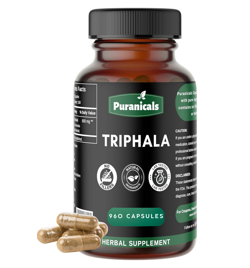 Puranicals Premium Triphala 960 Capsules – Natural Digestive Detox & Immune Support | Herbal Supplement for Gut Health & Regularity | 600 mg Pure Triphala Blend per Serving | Promotes Detoxification & Overall Wellness