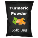 55lb black bag of turmeric powder with turmeric root illustration on front